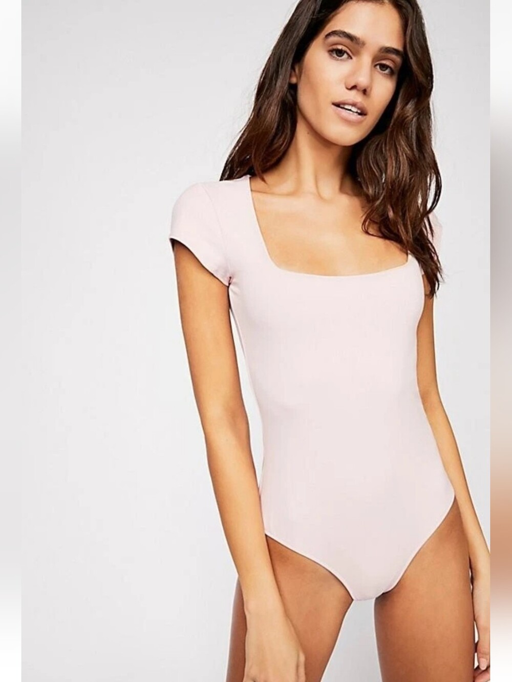 Free People Intimately Square Eyes Square Neck Bodysuit Pink Salt Small